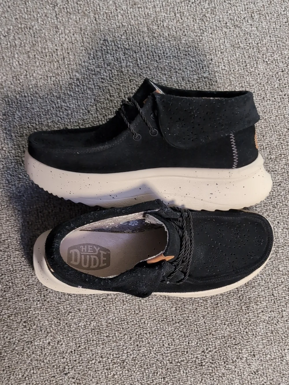 Hey Dude Wendy Peak Fold Boots Suede Black Size 8.0 Chunky Platform